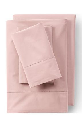 Lands End 300 Thread Count Cotton Percale Bed Sheet Set in Peach Frost at Nordstrom, Size California King