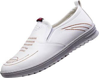 Generic Fashionable Textured Sewing Non Business Soft Driving Leather Shoes Fashion Shoes for Men Casual (White, 5.5)