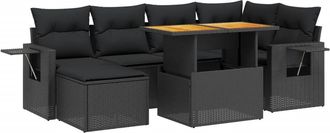vidaXL Set De Comedor De Jard&iacute;n 7 Pzas Y Cojines Rat&aacute;n Sint&eacute;tico Negro Vidaxl