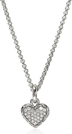John Hardy Diamond Pav&eacute; Heart Pendant Necklace in Silver at Nordstrom, Size 18