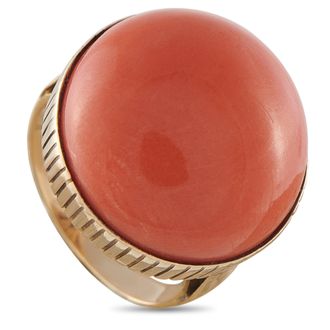 Luxury Bazaar Vintage 14K Yellow Gold Coral Dome Cocktail Ring MF07-062626