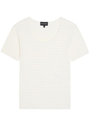 Emporio Armani Textured-knit T-shirt - Cream - M (UK12 / M)