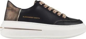 Alexander Smith Lancaster Donna in zwart leer en hak in gestreept koperlaminaat - Dames - Sneakers - Zwart - 40 EU - Leer - Schoenen