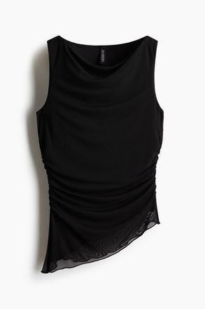 H&M Drapiertes Tanktop aus Mesh - Schwarz