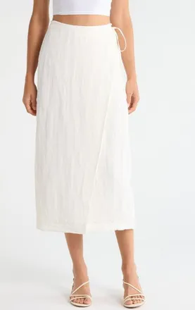 Favorite Daughter The Invisible String Linen Blend Wrap Midi Skirt in Cream at Nordstrom, Size X-Small