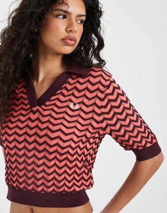 Fred Perry Camicia in maglia traforata rossa a contrasto-Rosso