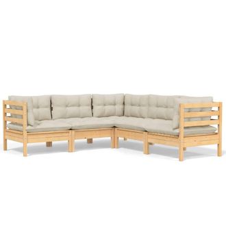 vidaXL Muebles De Jard&iacute;n 5 Pzas Y Cojines Madera Maciza De Pino Crema Vidaxl