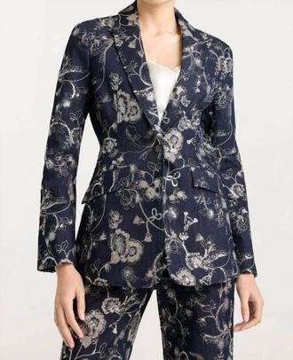Cinq &agrave; Sept Garden Embroidered Cheyenne Jean Blazer In Blue & Silver