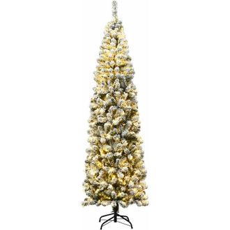 Costway Árbol de Navidad Artificial de 180cm con Decorativa Nieve y 250 Luces LED de Blanco Cálido Árbol de Navidad con Soporte de Metal y 500 Agujas