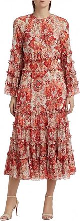 Cinq &agrave; Sept Damask Sunnina Midi Dress In Pink Poppy Multi