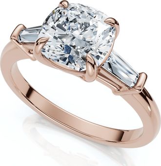 Pompeii3 1 1/4ct Cushion & Baguette Diamond Engagement Ring 14k Gold/Platinum Lab Grown