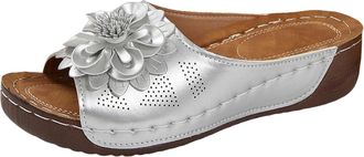 Generic Casual Sandals For Women Thick Soled Flower Fashion Casual Women Shoes Solid Color Open Toe Hollow Slippers Soft Breathable Outdoor Wedges Shoes (3.5)