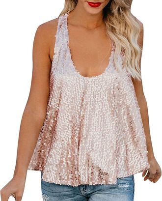 Generic Sequin Tops for Women UK Silver Top Party Sparkly Vest Womens Halter Neck Ladies Night Out Summer Tank Beach Clubbing Sleeveless Shirts Glitter Sequin