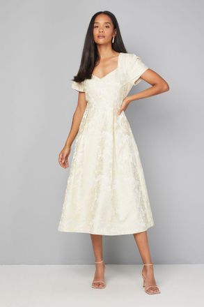 Wallis Womens Jacquard Seam Detail Midi Dress - Yellow - Size 16 UK