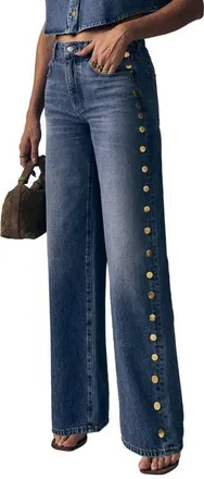 LE JEAN Alexa Studded Wide Leg Jeans in Beyond The Horizon at Nordstrom, Size 26