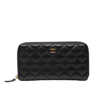 Chanel Pre-owned Matelasse Long wallet (bi-fold) - Dames - Pre-owned - Zwart - Maat: ONE Size Leer