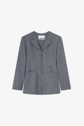 Ganni Mixed Blazer in Grey Wool Melange - Size 10/12
