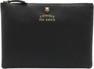 Gucci Pre-owned Leren Animalier Tijgerkop Clutch Tas - Heren - Vintage Clutch - Zwart - ONE Size - Leer - Vintage