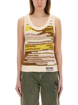 Moschino Textured Multicolor Knit Top With Artistic Stripes
