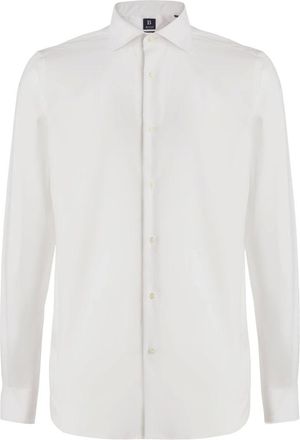 Boggi Milano Overhemden, Heren, Wit, 4Xl, Katoen, Long Fit Pinpoint Katoenen Overhemd