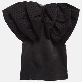 Rotate Black Satin And Tulle Bow Detail Natalie Mini Dress