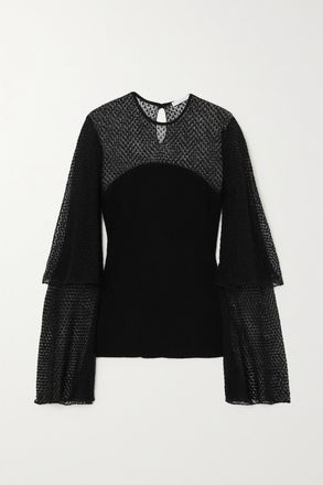 Chlo&eacute; Maglia In Misto Lana A Coste E Misto Lino Pointelle - Nero