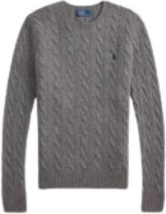 Polo Ralph Lauren Trui van scheerwol en kasjmier met kabelsteek - Dames - Ronde hals truien - Grijs - S - Wol - Truien & Vesten