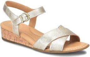 B&oslash;rn Paige Wedge Sandal in Light Gold Leather at Nordstrom Rack, Size 11