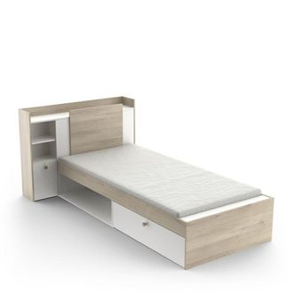 Calicosy Cama de 90x190/200 cm con caj&oacute;n L124,5 cm - Efecto Blanco y roble