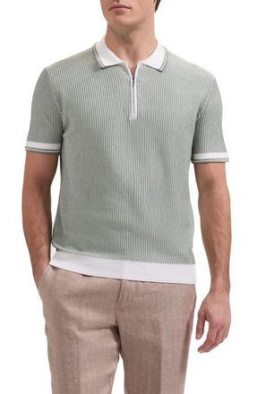 Bugatchi Ottoman Stitch Cotton & Silk Quarter Zip Polo Sweater in Khaki at Nordstrom, Size Xx-Large