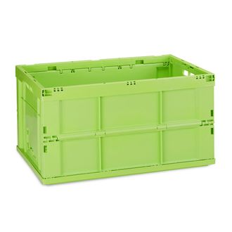 Relaxdays 10 Cajas Transporte Profesionales, Cestas Plegables Resistentes, Pl&aacute;stico Duradero, 60 Litros, Verde - Relaxdays