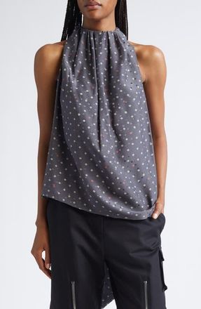 Acne Studios Silk Jacquard Bow Blouse in Grey at Nordstrom, Size 10 Us