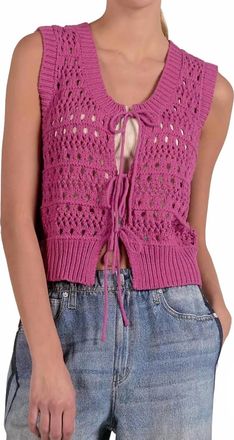 Elan Daphne Tie Front Sweater Vest In Hot Pink