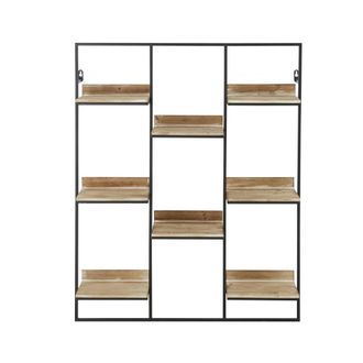 Maisons du monde Estanter&iacute;a de pared de madera de abeto y metal negro