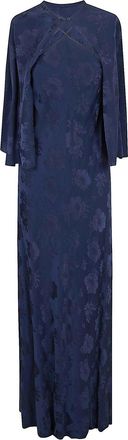 Forte_Forte Fluid Bouquet Jacquard Bias Dress With Cape
