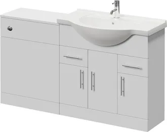 Alexander James Alexander James Cento Gloss White 1450mm 3 Door Vanity Unit Toilet Suite - 1450mm - Chrome 96mm Knurled Bar HandleWithout James Toilet Pan