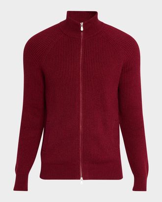 Brunello Cucinelli Men & apos;s Cotton Rib Full-Zip Cardigan