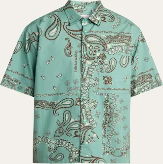 Moncler Mens Paisley Cotton Short-Sleeve Shirt
