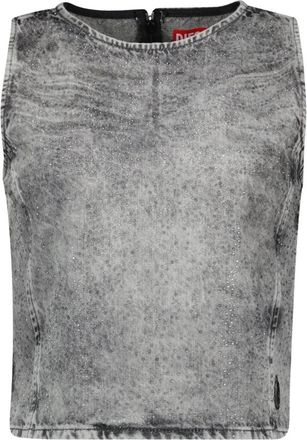 Diesel Denim Mouwloze Top met Strass - Dames - Tops zonder mouwen - Grijs - M - Denim - Tops