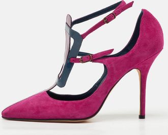 Manolo Blahnik Pink Suede And Patent Leather Emotiva Pumps