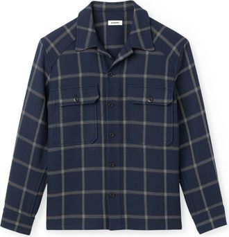 Sandro Plaid Cotton & Wool Flannel Button-Up Overshirt in Marine at Nordstrom Rack, Size Xx-Large