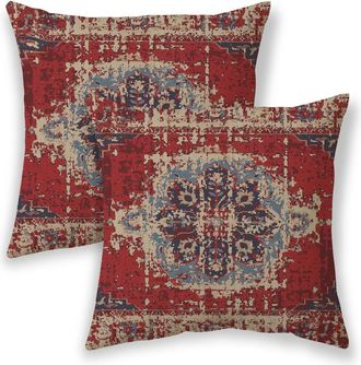 OEM Fundas De Coj&iacute;n De Estilo Bohemio, 45 X 45 Cm, Cojines Decorativos Rojos De Estilo &Eacute;tnico, Paquete De 2 Fundas De Coj&iacute;n De Lino, Aptas Para Sof&aacute;s, Cam