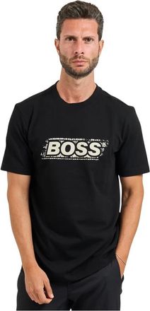 HUGO BOSS Tops, Heren, Zwart, L, Katoen, Zwart T-shirt met logoprint