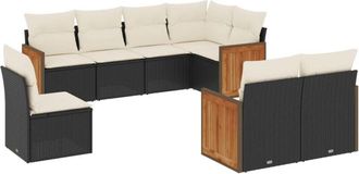 vidaXL Set De Sof&aacute;s De Jard&iacute;n 8 Piezas Y Cojines Rat&aacute;n Sint&eacute;tico Negro Vidaxl