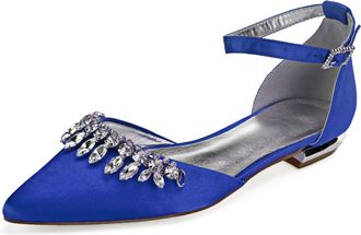 Generic Bridal Flats Womens Pointed Toe Wedding Flats Evening Prom Party Dress Shoes 2Cm,Blue,10 UK