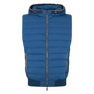 Moorer Vests, male, Blue, Size: XL Blue padded gilet with hood and zip