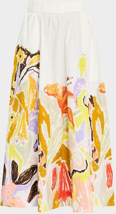 Marie Oliver Sasha Abstract-Print Cotton Midi Skirt