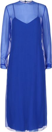 Ferragamo Long-Sleeved Silk Mousseline Mide Dress