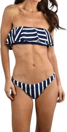 Milly Stripe Ruffle Bandeau Bikini Top In Navy/ivory