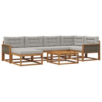 vidaXL Conjunto De Sof&aacute;s De Exterior 7 Pcs Natural Y Gris Claro Vidaxl